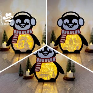 Pack 3 Christmas 1 Penguin Box Lanterns Shadow Box SVG for Cricut Projects DIY, Penguin Lanterns Lamp Decoration, SVG file for Cricut