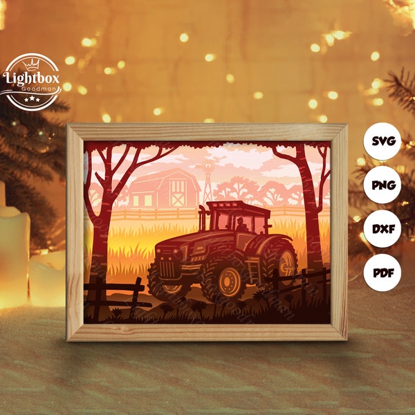 Tractor Shadow Box Files, Paper Cut Light Box Template Files, Shadow Box Paper Cut, 3D Papercut Light Box SVG File DIY, Cutting Cricut