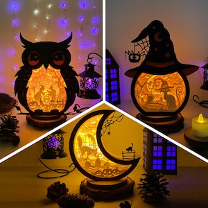 Pack 3 Halloween 2 lanternes SVG - lanterne d'Halloween découpée en papier - lanterne en papier pour travaux manuels - modèle de découpe de papier - modèle de lanterne d'Halloween