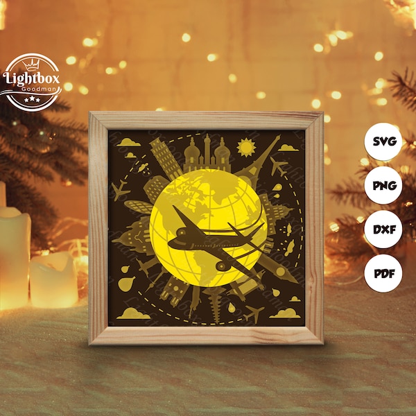 Plane Flying Around Globe Shadow Box Files, Paper Cut Light Box Template Files, Shadow Box Paper Cut, 3D Papercut Light Box SVG File DIY Plane Flying Around Globe Shadow Box Files, Paper Cut Light Box Template Files, Shadow Box Paper Cut, 3D Papercut Light Box SVG File DIY