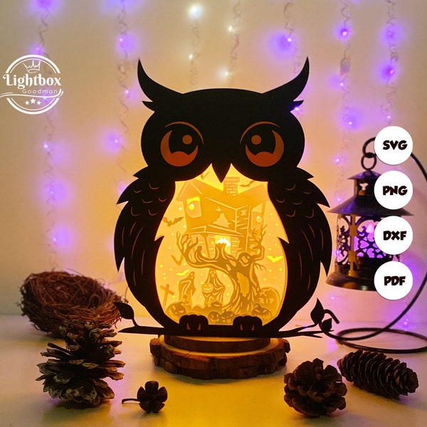 Haunted House Shadow Box SVG For Cricut Projects DIY, Halloween Owl Box Lantern For Halloween Decoration, Cutting Cricut