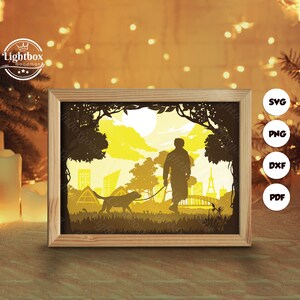 Silhouette 3D di un cane che cammina, modelli per shadow box, carta tagliata, file per Cricut, per Silhouette, file tagliati al laser, arte a strati 3D 1