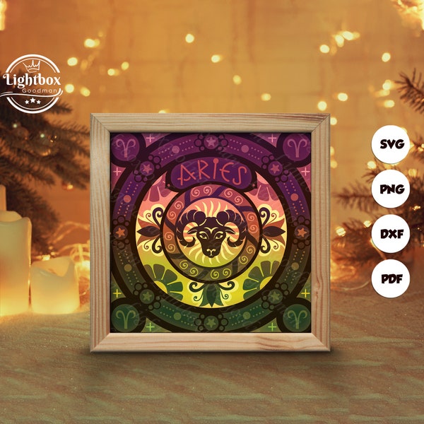 Aries 12 Shadow Box Files, Paper Cut Light Box Template Files, Shadow Box Paper Cut, 3D Papercut Light Box SVG File DIY, Cutting Cricut