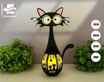 Cute Cat 1 Lantern SVG: Paper Cut Light Box Template (Digital Download)