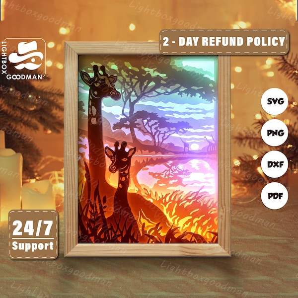 3d Giraffe Silhouette, Shadow Box Templates, Paper Cut, Files for cricut, for Silhouette, Laser Cut Files, 3d Layered Art