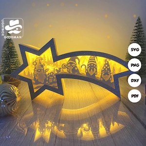 Christmas Gnome 2 Star Lantern SVG - Christmas Lantern Paper Cut - DIY Paper Lantern - Paper Cutting Template - Christmas Lantern Template