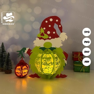 Gnome Christmas Lantern SVG: Paper Cut Light Box Template (Digital Download)