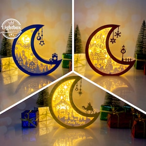 Confezione da 3 lanterne di Natale a 2 lune in formato SVG - Lanterna di Natale in carta tagliata - Lanterna di carta fai da te - Modello di ritaglio della carta - Modello di lanterna di Natale