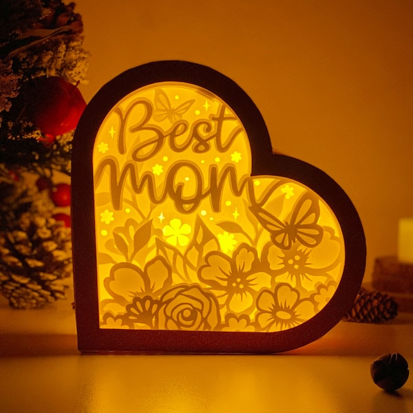 Love Mom 2 shadow box svg, Love Mom Heart svg, Heart paper lantern svg, cricut files, cutting lamp 3D shadow box