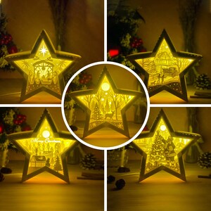 Pack 5 Frohe Weihnachten Stern Laterne SVG - Weihnachts Laterne Papierschnitt - DIY Papierlaterne - Papierschnitt Vorlage - Weihnachtslaterne Vorlage