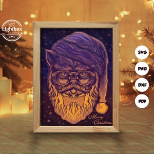 3d Christmas Cat Silhouette, Shadow Box Templates, Paper Cut, Files for cricut, for Silhouette, Laser Cut Files, 3d Layered Art