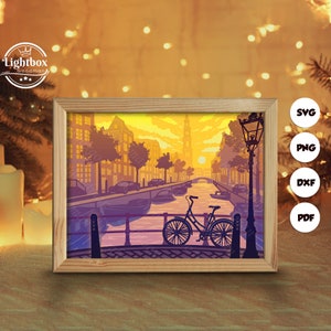 Amsterdam Stadt Silhouette 3d, Schattenbox Vorlagen, Papierschnitt, Cricut-Dateien, für Silhouette, Laser Cut-Dateien, 3D-Schichtkunst