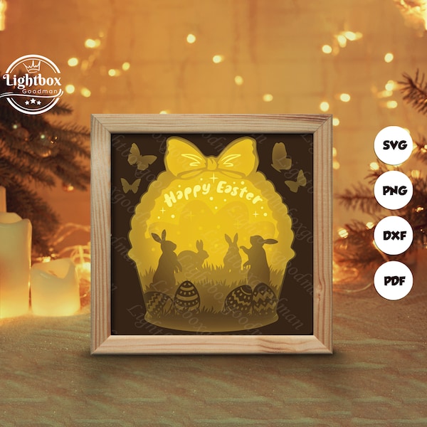 Happy Easter Shadow Box Files, Paper Cut Light Box Template Files, Shadow Box Paper Cut, 3D Papercut Light Box SVG File DIY, Cutting Cricut