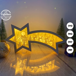 Père Noël étoile lanterne SVG - lanterne de Noël découpée - lanterne en papier pour travaux manuels - modèle de découpe de papier - modèle de lanterne de Noël