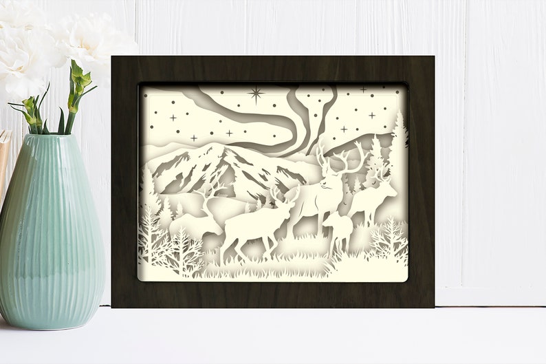 Download Reindeer Shadow Box Svg 3D Papier geschnitten Licht Box | Etsy