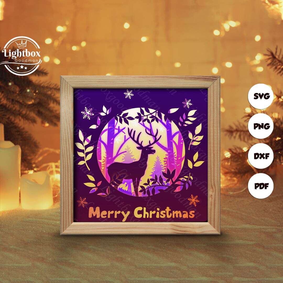 Christmas Deer Shadow Box Files, Paper Cut Light Box Template Files ...
