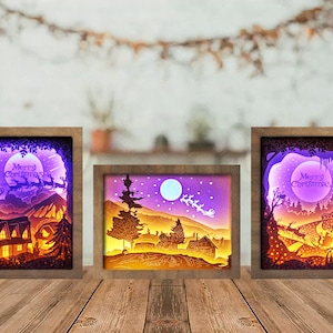 Combo 3 templates Christmas 3 Paper cut light box template, shadow box, 3D papercut lightbox svg file DIY, cutting Cricut, Sillhouette