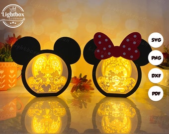 Pack 2 Mickey Shadow Box SVG pour les projets Cricut DIY, Mickey Lantern pour la décoration de la Saint-Valentin