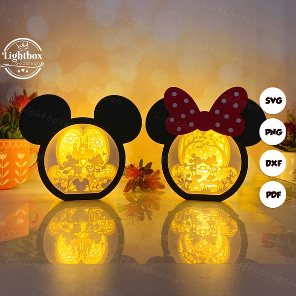 Pack 2 Mickey Shadow Box SVG für Cricut Projekte DIY, Mickey Lantern für Valentinstag Dekoration