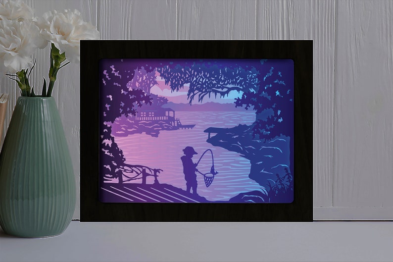 Download Kids Fishing Shadow box svg Paper cut light box template ...