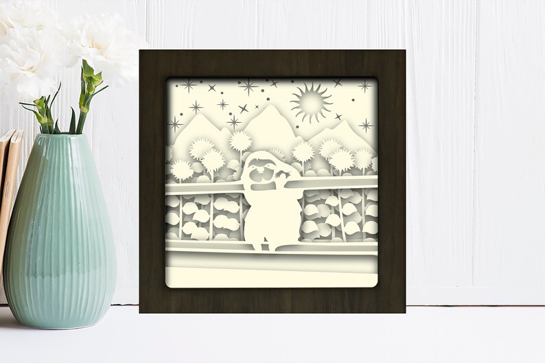Download Simplified Sloth Shadow box svg Paper cut light box template | Etsy