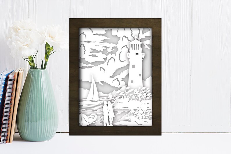 Download Lighthouse 5 Shadow box svg Paper cut light box template | Etsy