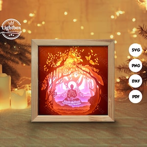 Silhouette de Bouddha 3D, modèles de boîte d'ombre, papier découpé, fichiers pour cricut, pour silhouette, fichiers découpés au laser, art en couches 3D 1