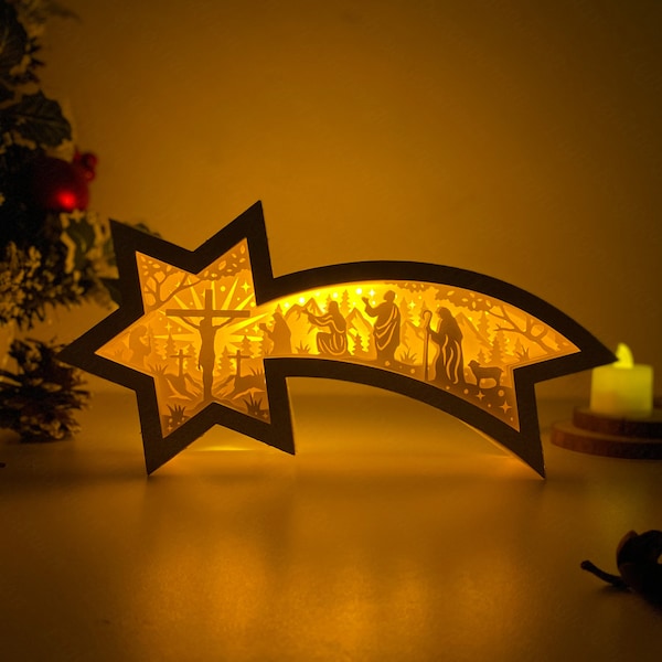 Christmas Jesus Star Lamp Lantern SVG for Cricut Project, Merry Christmas Star Shadow Box For Decoration, Paper Cut Template For Christmas