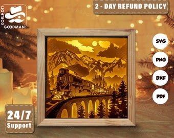 3d Old Train Silhouette, Shadow Box Templates, Paper Cut, Files for cricut, for Silhouette, Laser Cut Files, 3d Layered Art