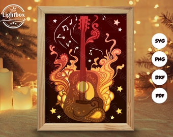 Guitar Shadow Box Files, Paper Cut Light Box Template Files, Shadow Box Paper Cut, 3D Papercut Light Box SVG File DIY, Cutting Cricut