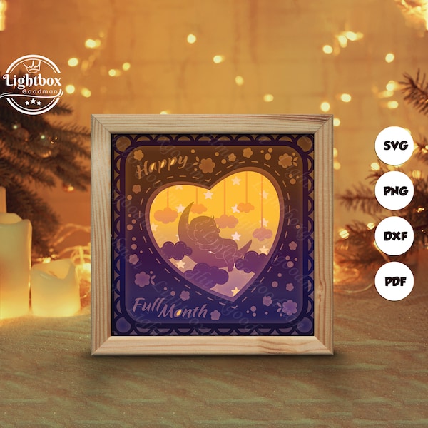 Baby's Full Month Shadow Box Files, Paper Cut Light Box Template Files, Shadow Box Paper Cut, 3D Papercut Light Box SVG File DIY