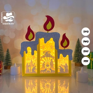 Nativity Scene Paper Lantern SVG Template - Christmas Candle Box (Digital Download)