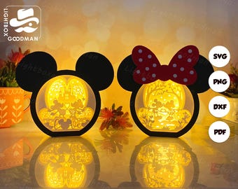 Pack 2 Mouse Lantern SVG: Paper Cut Light Box Template (Digital Download) - Valentine Lantern Paper Cut - DIY Paper Lanterns