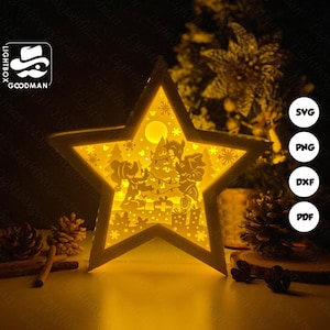 Merry Xmas For Couple Mouse Star Lantern SVG - Xmas Lantern Paper Cut - DIY Paper Lantern - Paper Cutting Template - Xmas Lantern Template