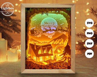 Christmas 6 Shadow Box Files, Paper Cut Light Box Template Files, Shadow Box Paper Cut, 3D Papercut Light Box SVG File DIY, Cutting Cricut