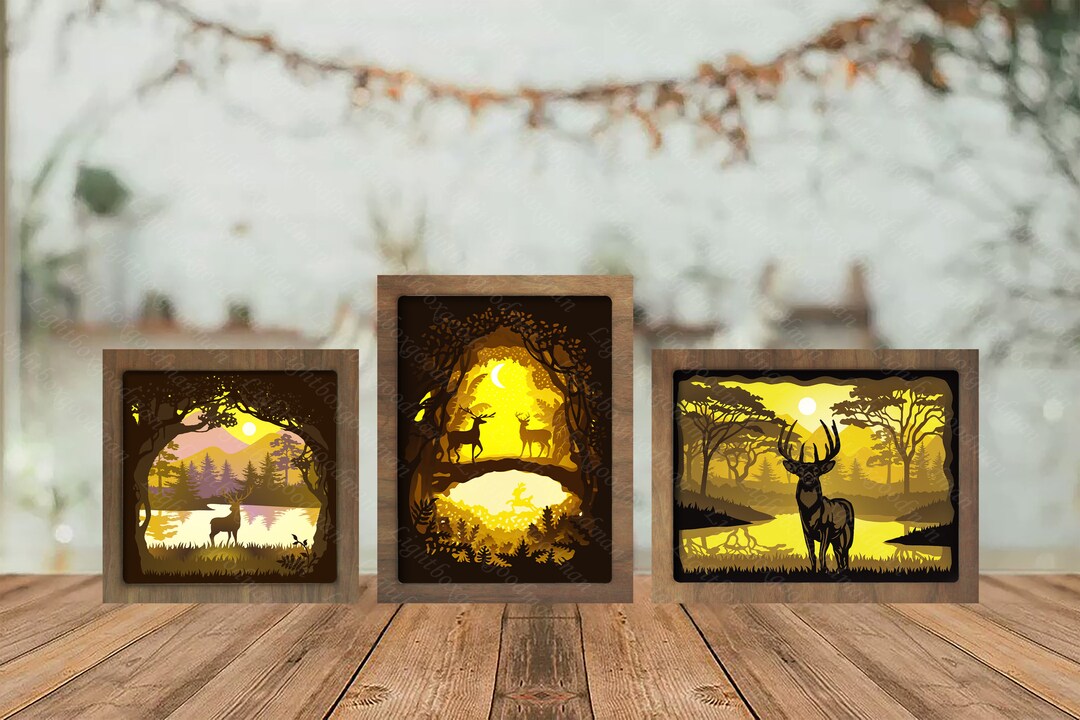Combo 3 Templates Deer 1 Paper Cut Light Box Template, Shadow Box, 3D ...
