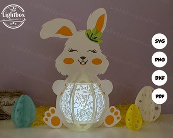 Bunny Easter Egg 2 Lantern for Easter Decorations - Easter Lantern SVG,  PDF, Studio Template - DIY Easter Paper Cut Template 2