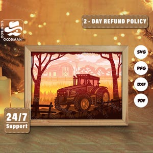 3d Tractor Silhouette, Shadow Box Templates, Paper Cut, Files for cricut, for Silhouette, Laser Cut Files, 3d Layered Art