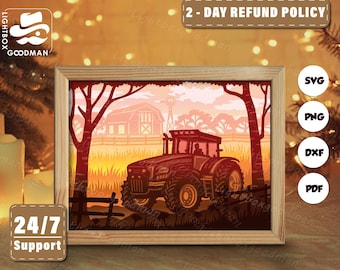 3d Tractor Silhouette, Shadow Box Templates, Paper Cut, Files for cricut, for Silhouette, Laser Cut Files, 3d Layered Art