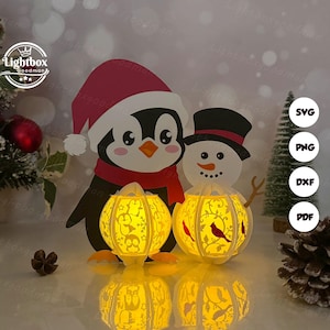 Lanterne pingouin SVG - lanterne de Noël découpée en papier - lanterne en papier insecte bricolage - gabarit de découpe - lanterne de Noël modèle 3