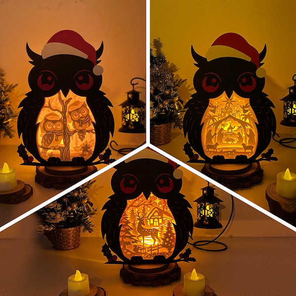Pack 3 Merry Christmas Owl Shadow Box SVG For Cricut Projects DIY, Christmas Owl Lantern For Christmas Decoration 1 Pack 3 Merry Christmas Owl Shadow Box SVG For Cricut Projects DIY, Christmas Owl Lantern For Christmas Decoration 1