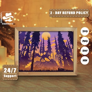 3d Fox Silhouette, Shadow Box Templates, Paper Cut, Files for cricut, for Silhouette, Laser Cut Files, 3d Layered Art 1