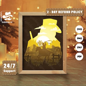 3d Cowboy Silhouette, Shadow Box Templates, Paper Cut, Files for cricut, for Silhouette, Laser Cut Files, 3d Layered Art 1