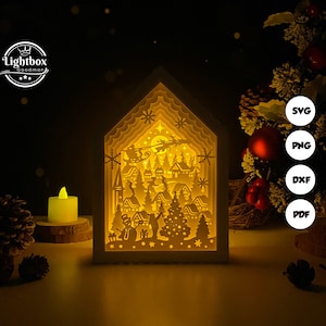 Joyeux Noël 1 lanterne SVG - lanterne de Noël en papier découpé - lanterne en papier pour travaux manuels - modèle de découpe de papier - modèle de lanterne de Noël