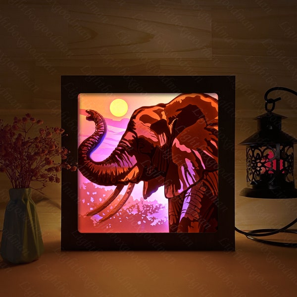 Elephant Shadow Box Files, Paper Cut Light Box Template Files, Shadow Box Paper Cut, 3D Papercut Light Box SVG File DIY, Cutting Cricut