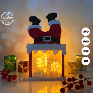 Christmas Fire Santa Box Shadow Box SVG For Cricut Projects DIY, Christmas Fire Santa Box Lantern For Christmas Decoration