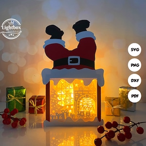 Fire Santa Box Lantern SVG - Lanterne de Noël découpée en papier - Lanterne en papier bricolage - modèle de découpe de papier - modèle de lanterne de Noël