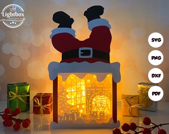 Christmas Fire Santa Box Shadow Box SVG For Cricut Projects DIY, Christmas Fire Santa Box Lantern For Christmas Decoration