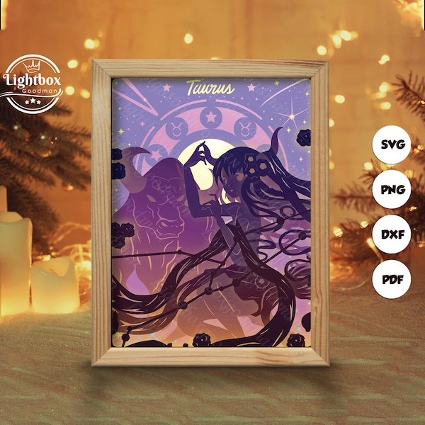 Zodiac Taurus Shadow Box Files, Paper Cut Light Box Template Files, Shadow Box Paper Cut, 3D Papercut Light Box SVG File DIY, Cutting Cricut