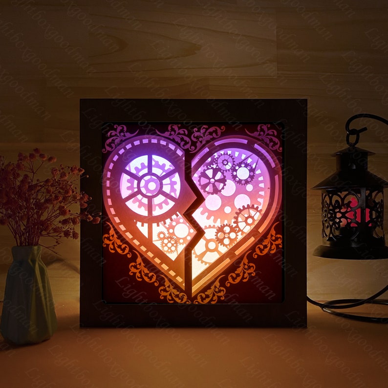 Heart Gear 1 Paper Cut Light Box Shadow Box Night Light Etsy